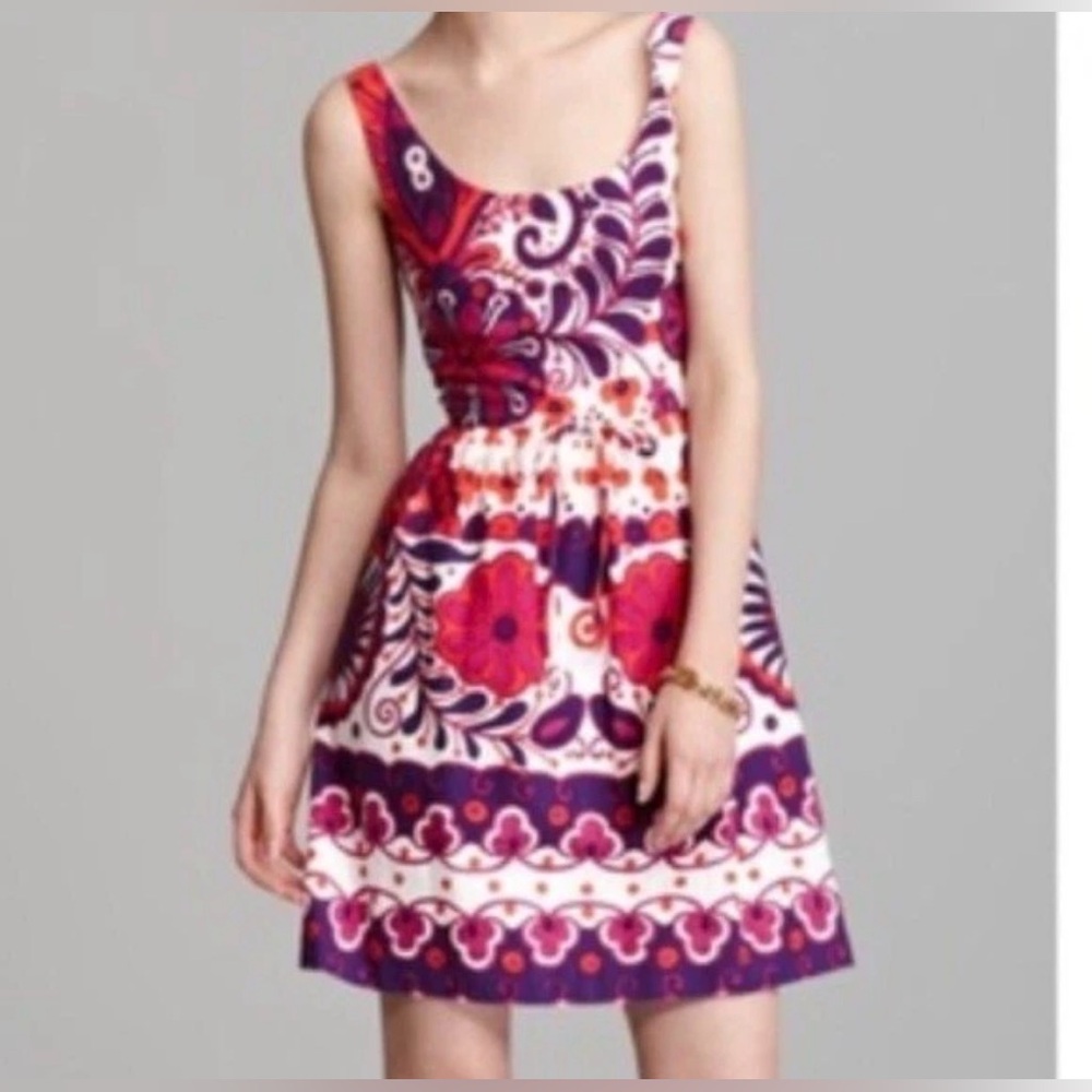 Trina Turkeys Sky Floral Scoop Neck Fit Flare Dress in size 8